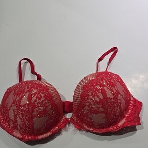 NWOT Victoria's Secret Very Sexy Push Up 34 C Sparkling Red Lace Bra
